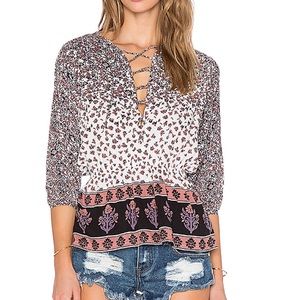Auguste Revolve Nomad Floral Lace Up Blouse